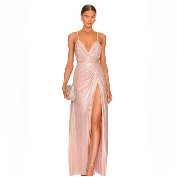 NWT Retrofete Yesi Lamé Maxi Dress in Dusty Pink - Picture 1 of 11